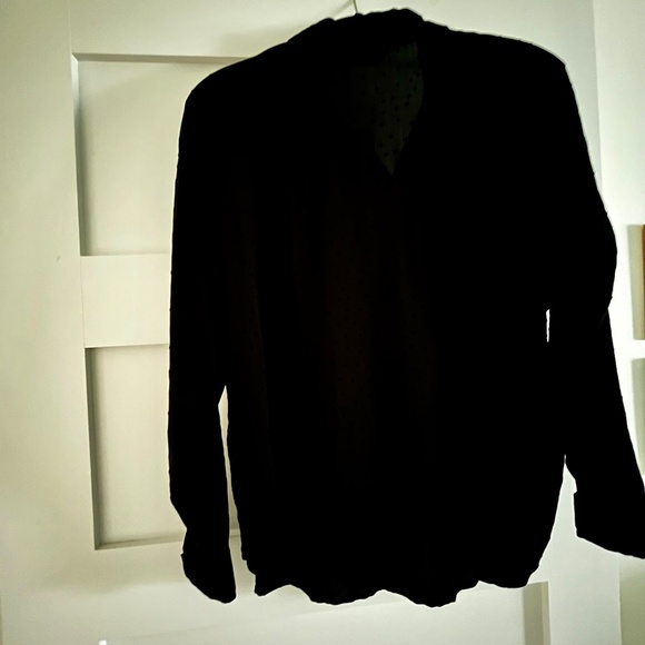 NWT Zara Black Velvet Dot Stripe Shirt Blouse - Size S - Picture 2 of 6